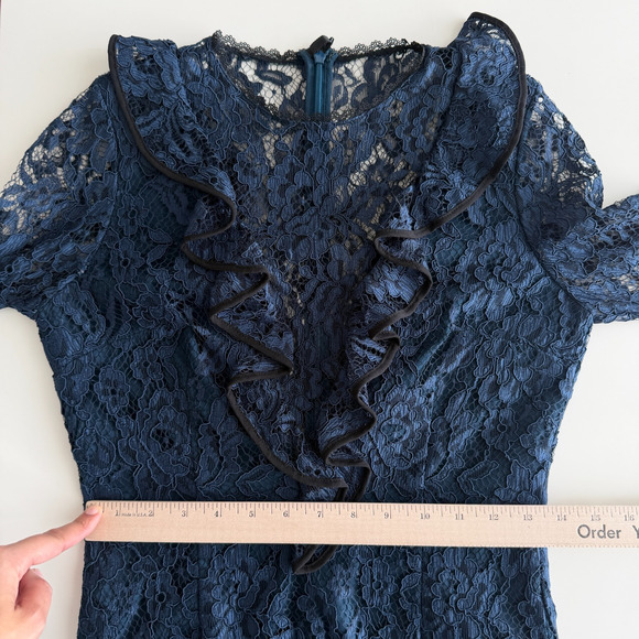 Alexis Bodysuit Womens Small Navy Lace Ruffle Pollie Illusion Long Sleeve Top - Picture 10 of 14